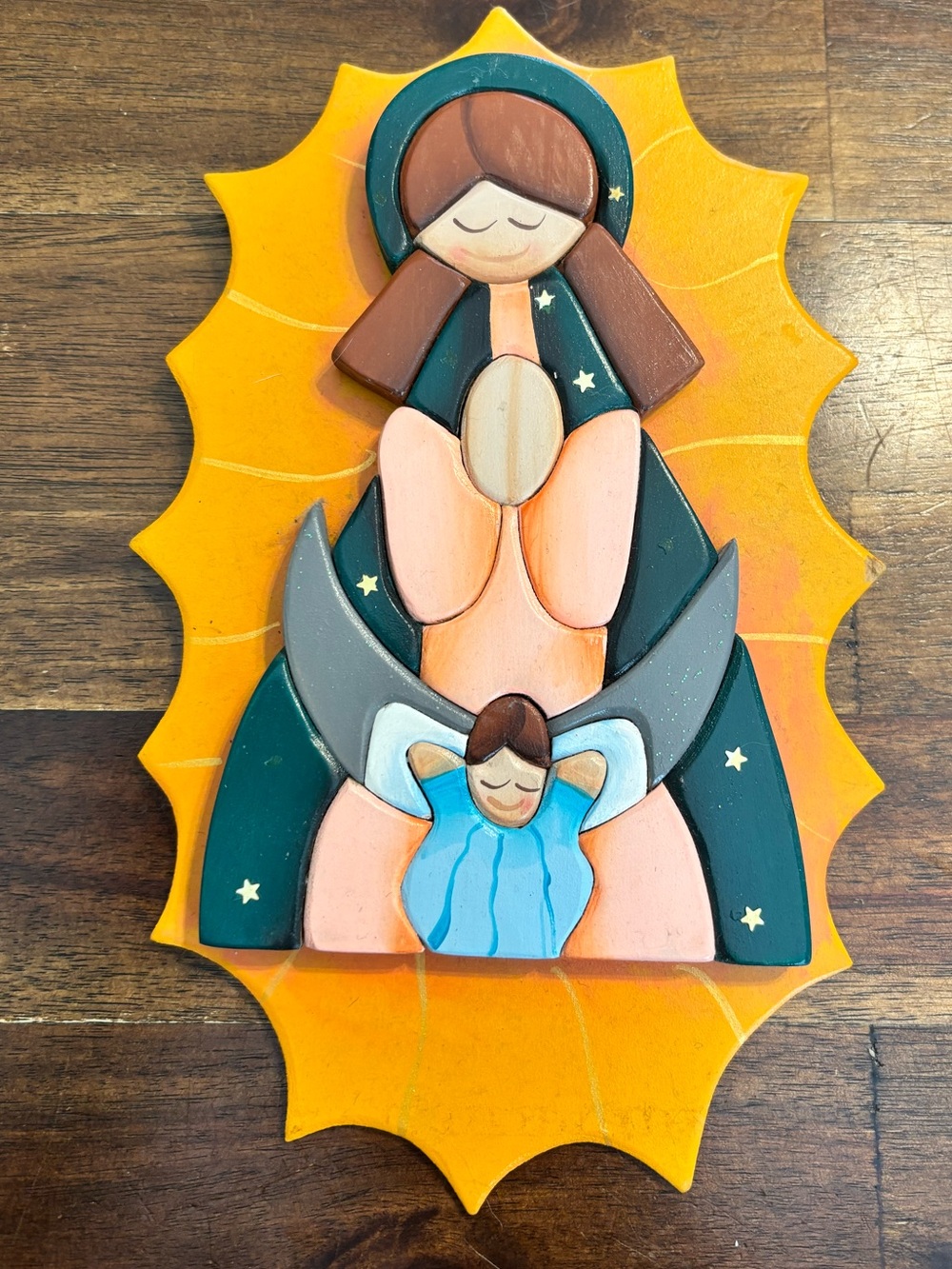 Sweet Wood Virgin Wall Plaque - From Mexico
